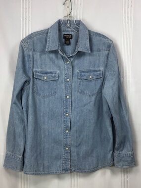 Vintage Guide Series Light Blue Cotton Denim Western Pearl Snap Shirt Sz.M
